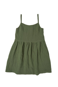 Linen Gathered Dress - Boreal Green