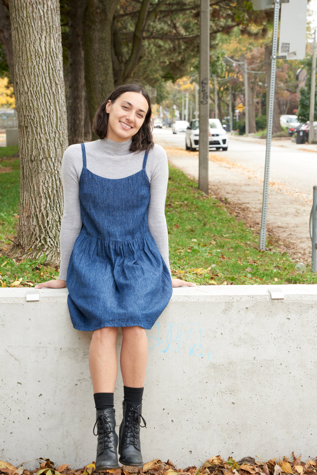 Denim Gathered Dress