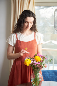 Linen Gathered Dress - Paprika