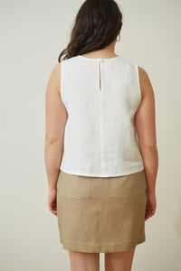 High Neck Tank - White Linen (Medium Weight)