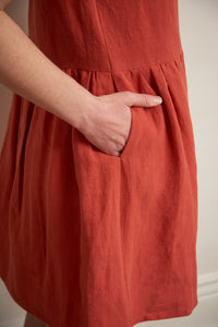 Linen Gathered Dress - Paprika